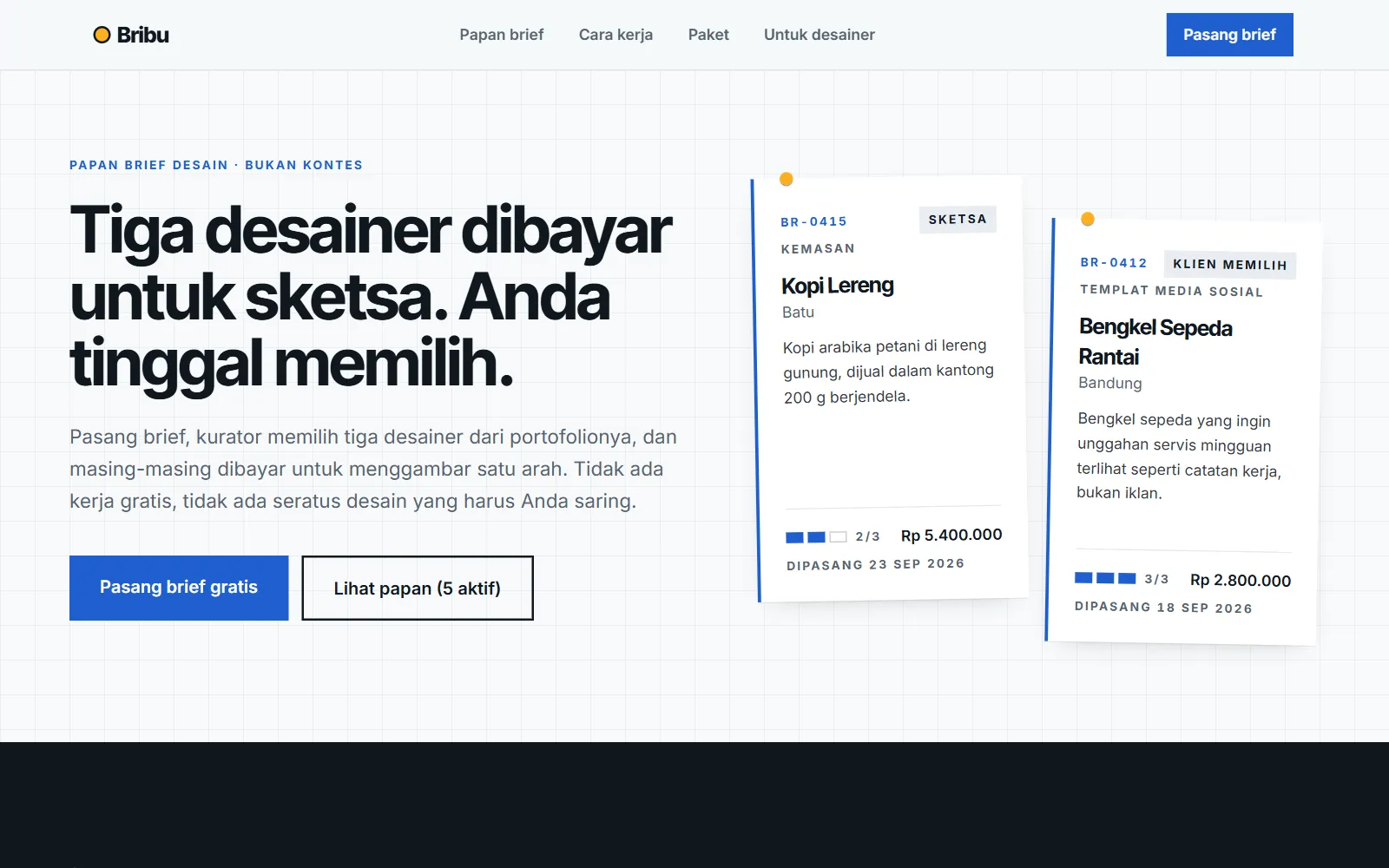 Tampilan layar pertama template Bribu