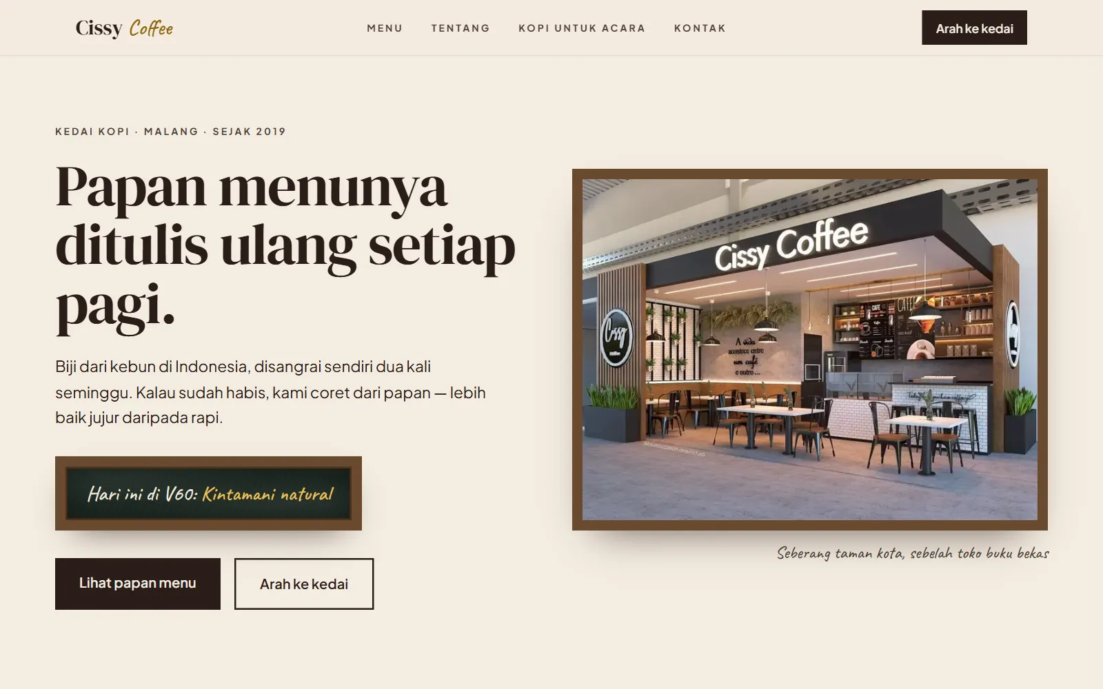 Tampilan layar pertama template Cissy Coffee