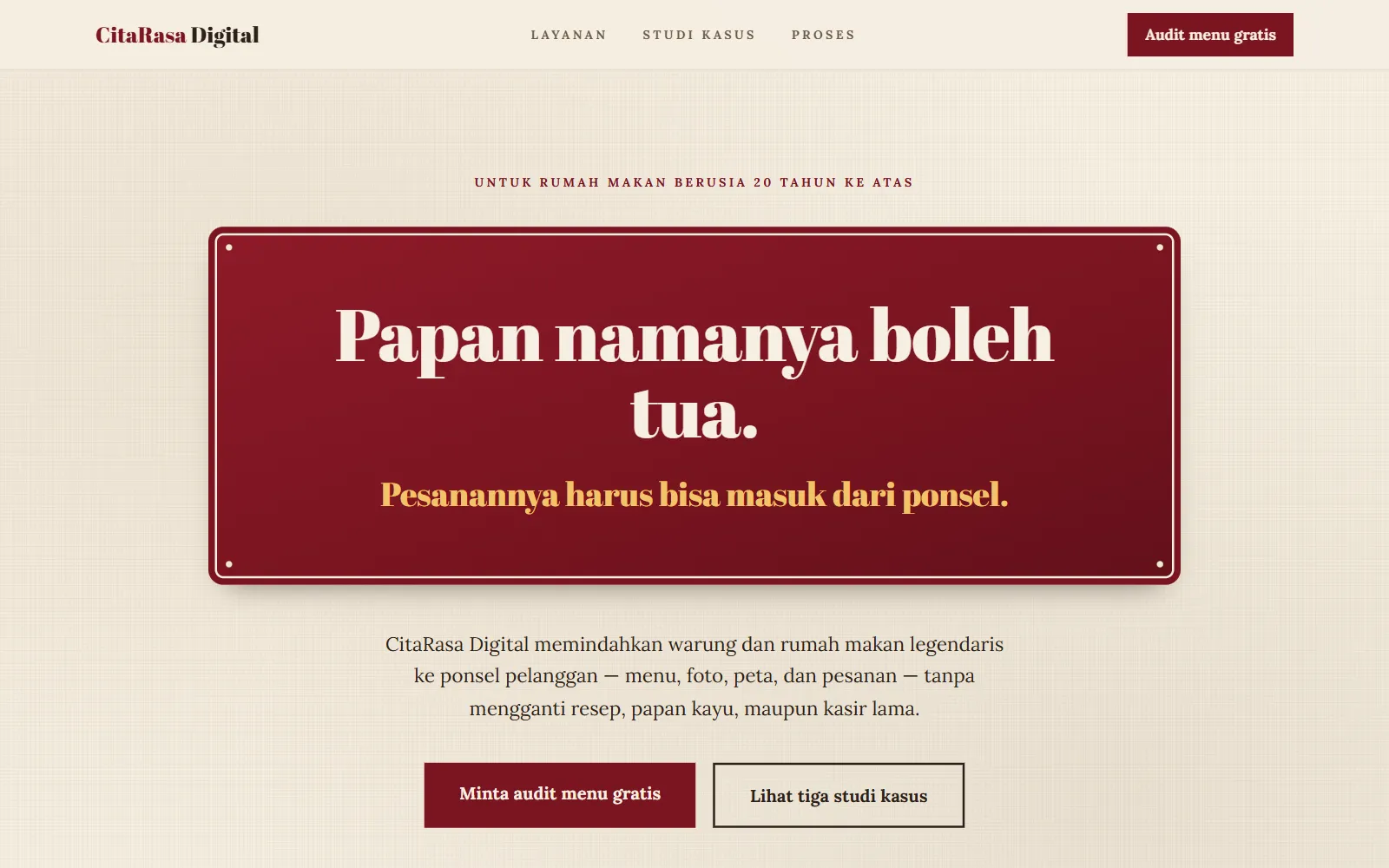 Tampilan layar pertama template CitaRasa Digital