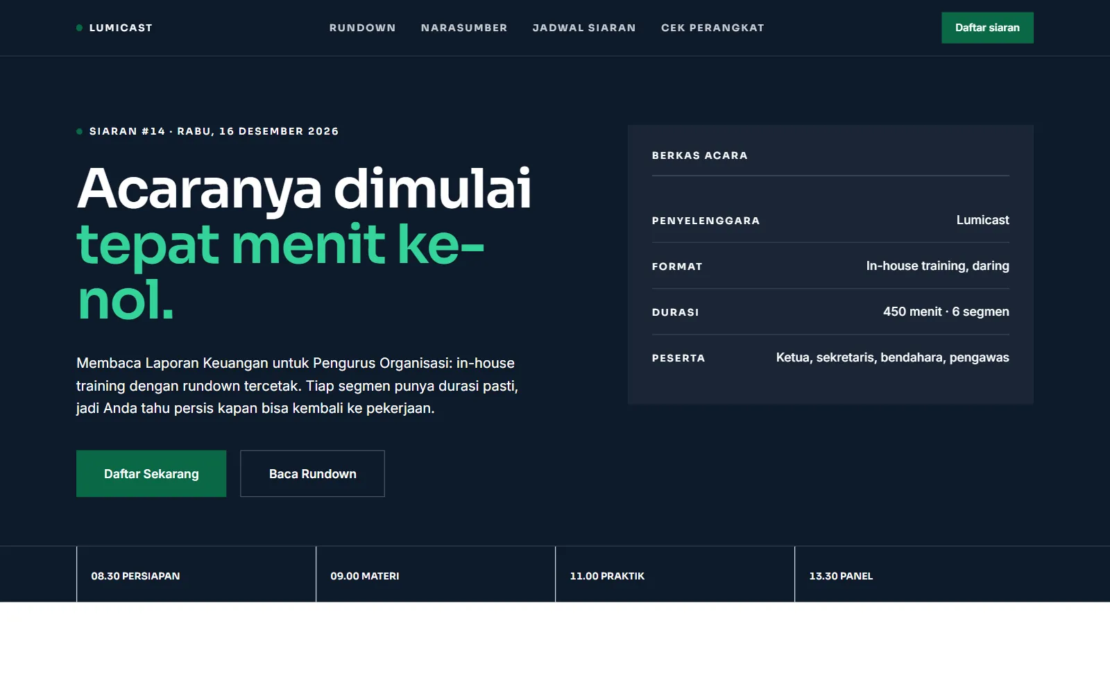 Tampilan layar pertama template Lumicast