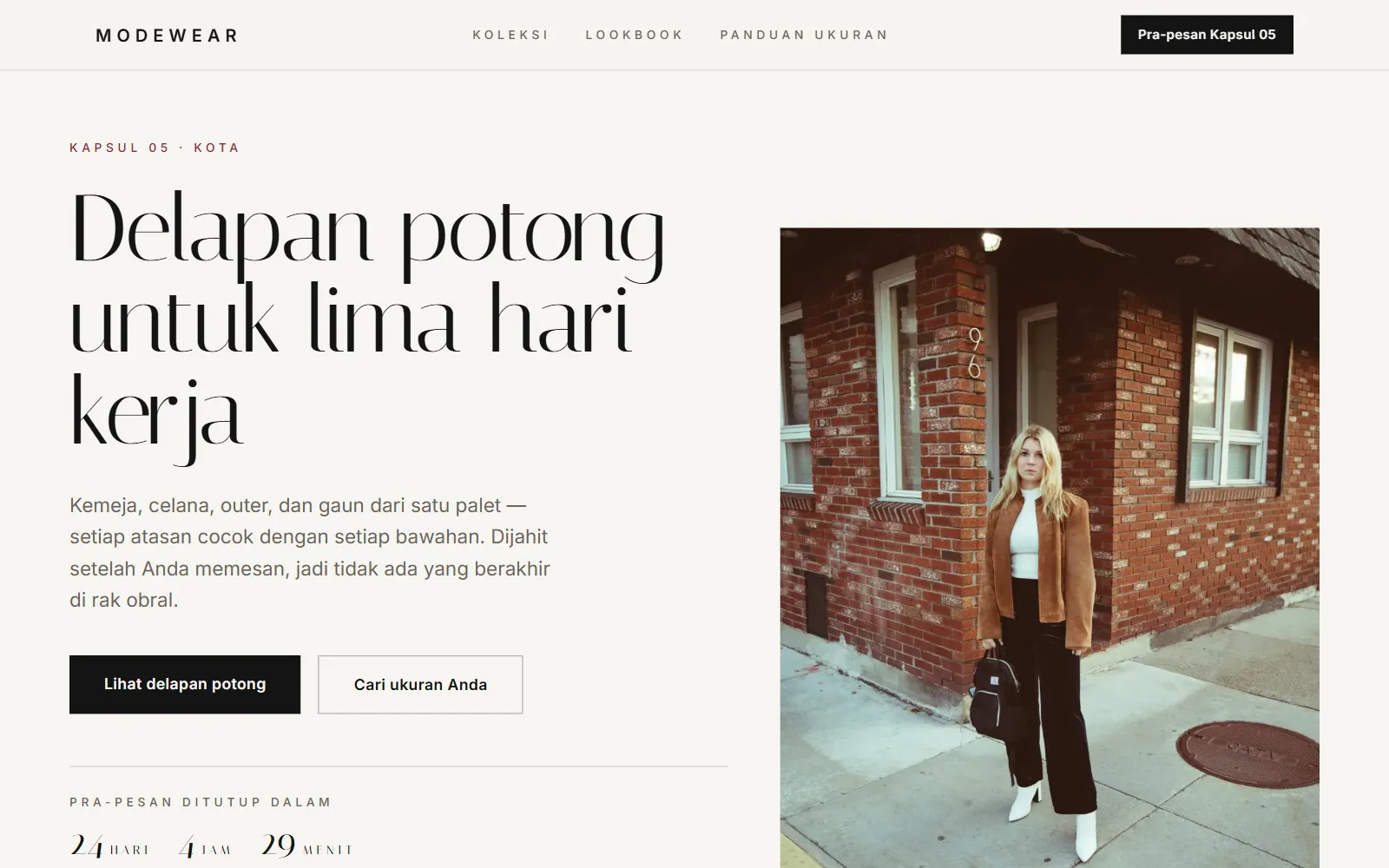 Tampilan layar pertama template Modewear