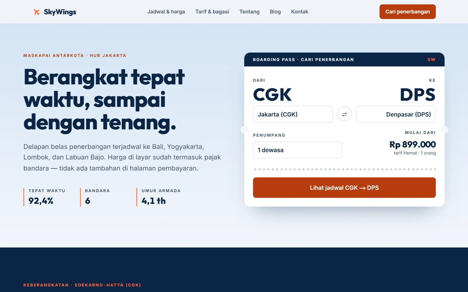 Tampilan layar pertama template SkyWings